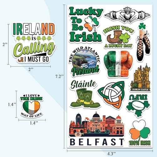 Ireland Travel Stickers 50 Pieces Vinyl Waterproof Decal for Laptop Water Bottle Phone Car Window Bike Motorcycle Stakeboard Scrapbook Irish Sticker Gifts