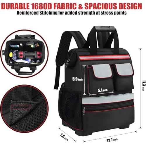 TooCust Construction Backpack Heavy Duty with Hard Bottom, Tool Backpack for Men, Waterproof Electrician Bag with 22 Pockets for HVAC, Mechanics, and Jobsite