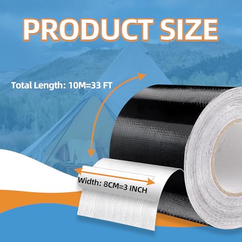 RV Awning Repair Tape, Waterproof Tent Repair Tape, Outdoor Repair Tape for Tarp, Tent, Canvas, Boat Covers, Sail Tape, Tear Repair Patch Kit, Heavy Duty 3 inches x 33 FT Tent Tape