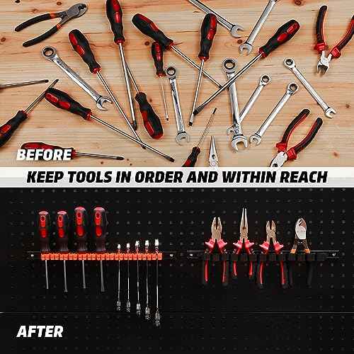 AIRTOON 10 PCS Screwdriver & Wrench Organizer, Plastic Rail Wrench Hanger with Clips, Pegboard Tool Holder, Wear Resistance Improved