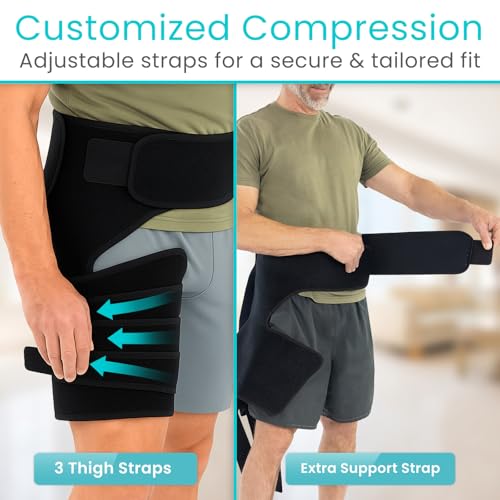 Vive Hip Brace for Sciatica Pain Relief - Groin Support Wrap for Sciatic Nerve Pain, Hip Flexor Strain, Thigh & Harmstring Pull, Arthritis - Adjustable & Comfortable Stabilizer for Muscle Recovery (Left)