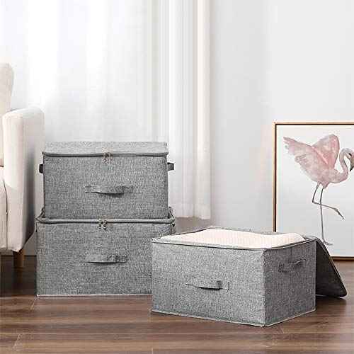 ANMINY Storage Bins with Zipper Lids 36 Qt Lidded Fabric Storage Boxes Baskets Cubes with Handles Collapsible Washable Cotton Linen Closet Shelf Clothes Organizer Containers - Gray, Large