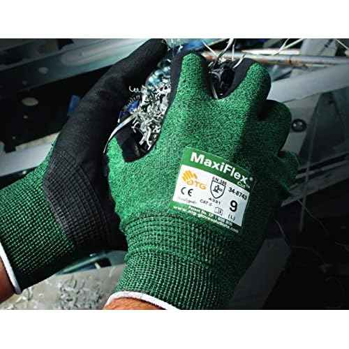 MaxiFlex 34-8743 Cut Resistant Nitrile Coated Work Gloves with Green Knit Shell and Premium Nitrile Glove