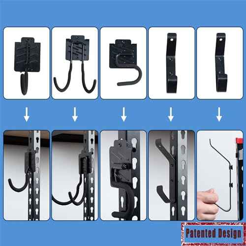 Ultrawall 5 Pack Shelving Hooks for Keyhole Shelves Organization, Utility Shelves Hooks for Clothes, Hats, Garden Tool Bags, Chainsaws, Cords, Tools Equipment