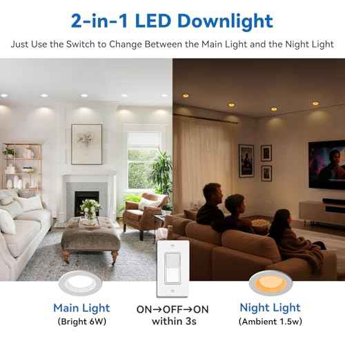 CycevSun 3 Inch Recessed LED Lights, Switchable Night Light & Main Light, 5 Color Temperatures 2700K-5000K, Dimmable Canless Downlight for Cozy Home Lighting, 6W/2W, ETL, 6 Pack