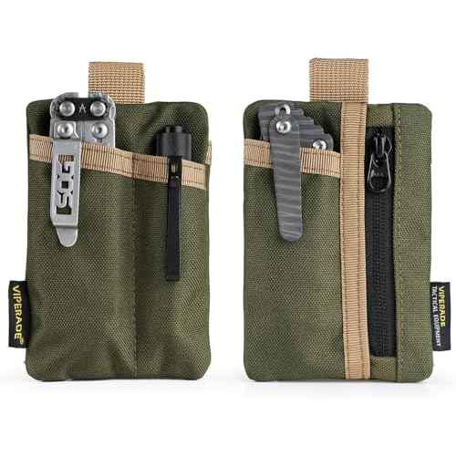 VIPERADE VE29 EDC Pouch Organizer With 3 Slots and Zipper Pocket for Everyday Carry Gears (Green/Tan)