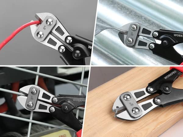 WORKPRO Mini Bolt Cutter 8-inch, Spring Loaded Small Heavy Duty Wire Cable Cutter, Snips Clippers with Soft Anti-Slip Handle