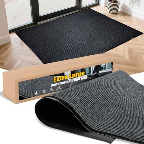 Extra Large Indoor/Outdoor Entrance Mat - 4 x 5 Feet, Rubber Border Door Mat, Waterproof, Low-Profile, Easy to Clean, Rubber Entry Mat,Commercial Floor Mat, Charcoal Grey