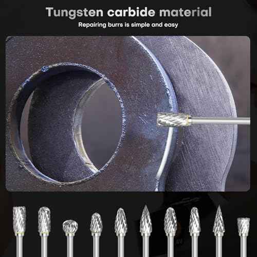 10 Pcs Carbide Burr Bits 1/8" Shank Compatible with Dremel Milwaukee Metal Grinding Wood Stone Steel Carving Cutting Engraving Grinder Kit Attachment Rotary Tool Accessories Set Harder Than Diamond