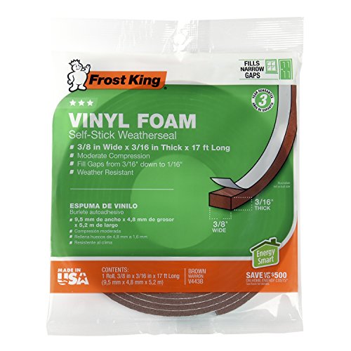 Frost King Vinyl Foam Tape - Closed Cell - Moderate Compression, 3/8" W, 3/16" Thick, 17' L, Brown
