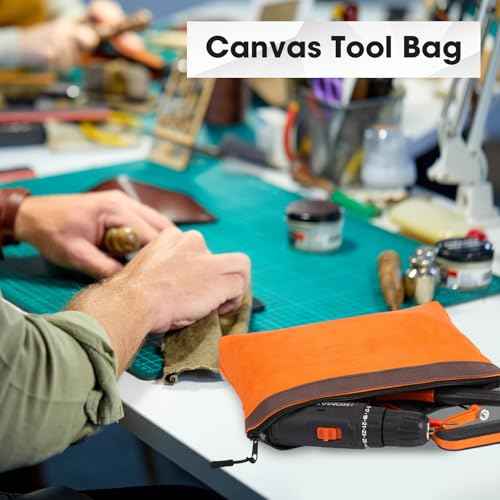 Abbylike 6 Pack Waxed Canvas Tool Bag Set 16 Oz Heavy Duty Canvas Zippered Pouches 12 x 7.5 x 2 Inch Small Waterproof Utility Tool Pouches for Portable Multipurpose Storage Organizer Supplies