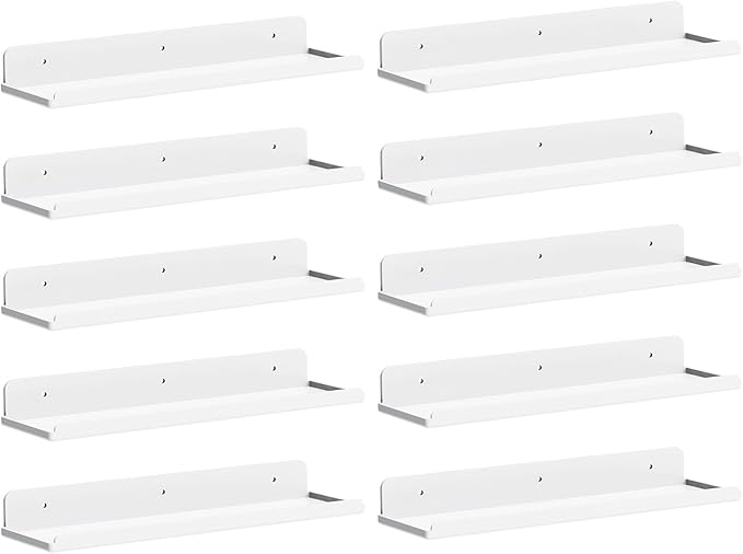 Lifewit Floating Shelves for Wall, Acrylic Display Shelf Wall Mounted for Figure, Car, Art, Book, 14" Perfume Organizer for Bathroom, Bedroom, Living Room, Nursery, Home Decor, White, 10 Pack
