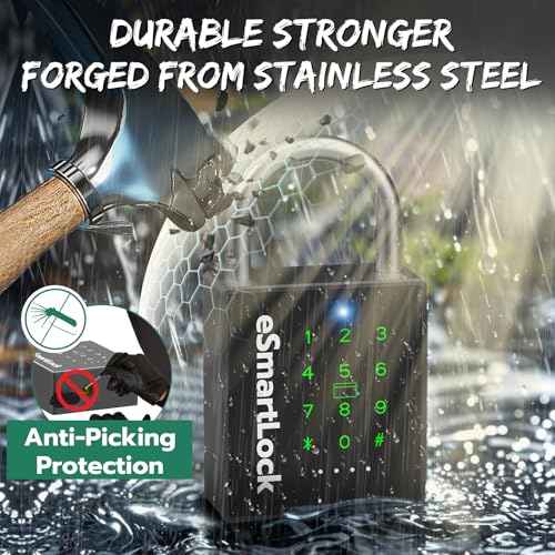 New Smart Padlock with Key, Heavy Duty Combination Padlock, RFID Pad Lock with Codes Bluetooth APP Access, Outdoor Waterproof Electronic Key Lock for Gate Fence Shed Locker Garage Garden