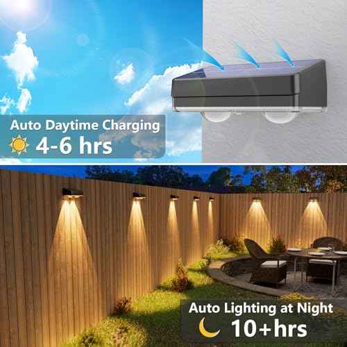 VOLISUN Solar Fence Lights Outdoor 12 Pack, 10 Colors £¦ Color Changing Fence Lights Solar Powered, IP65 Waterproof Solar Lights for Fence, Garden, Patio, Backyard, Railing, Deck, Wall, Pool£¨Black£©