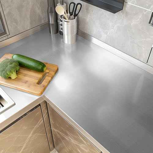 Silver Metallic Peel and Stick Wallpaper for Kitchen Countertop Backsplash 15.7"x118" Modern Waterproof Self Adhesive Wall Paper Stainless Steel Contact Paper for Appliances Dishwasher Fridge