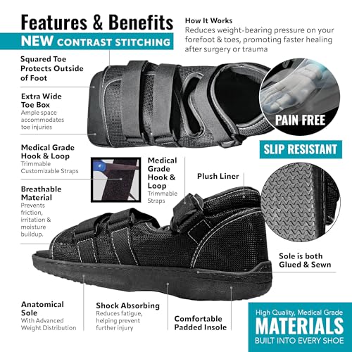 Brace On Post Op Shoe - Orthopedic Shoes for Women & Men, Walking Boot, Ankle Support for Men & Women, Plantar Fasciitis Brace, Medical Boot for Injury (Men, X-Large, Shoe Size 12 and up)