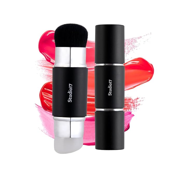 STUDIO17 Dual Ended Silicone Tip Blush Brush | Korean Olive Young Makeup Tool for Contouring & Blush Application | Skin-Friendly Non-Irritating Professional Face Makeup Brush