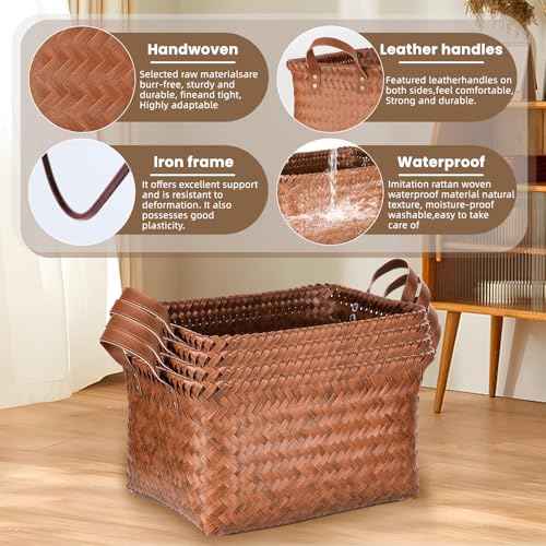 4 Pack Laundry Baskets Hampers Large Storage Baskets Clothes Hamper Woven Basket Blanket Basket Shelves Organizer Toys Closet Storage Bins for Car Bedroom Bathroom Living Room