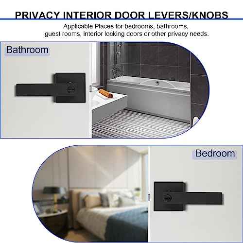 Privacy Door Levers, 4 Pack Matte Black Door Handles Heavy Duty Bed and Bath Door Locks Interior Keyless Locksets, Reversible for Left Right Handed Doors