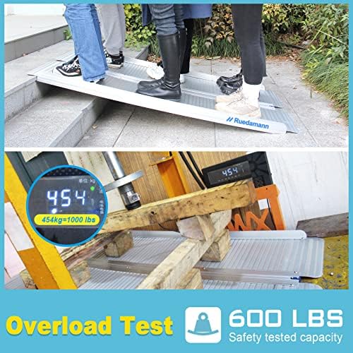 Ruedamann 3 FT Portable Wheelchair Ramp, Sturdy Non-Slip Aluminum Wheelchair Ramp with Upgraded Hinge, Aluminum Folding Ramp for Doorways, Ramp for Wheelchairs, Scooters, Steps, Stairs, Pets
