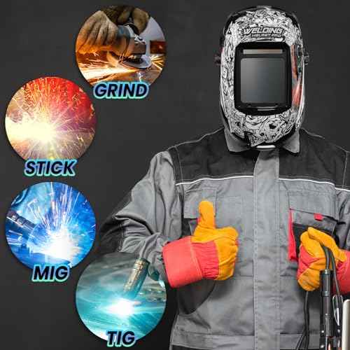 Welding Helmet Auto Darkening True Color Solar Powered Hood with Adjustable Wide Shade Range 4/9-13 for Mig Tig 1/25000s Response Time 4 Arc Sensor JRP070 Welder Mask (Punishment)