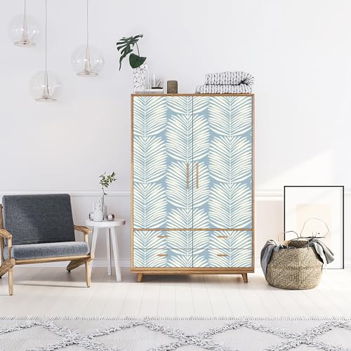 Kitico Peel and Stick Wallpaper Blue Wall Paper Boho Self Adhesive Removable Wallpaper for Bedroom Bathroom Leaf Contact Paper for Cabinets and Drawers Coastal Wallpaper 16.1''x78.7''