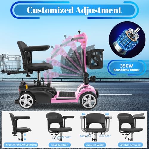 30-60 Miles Ecomobi MS02 Long Range 4 Wheels Electric Mobility Scooter for Adults/Seniors, 350W E-Wheelchair Device w/25Ah Extended Battery, Dual Baskets Compact Mobile for Travel(FSA Eligible)