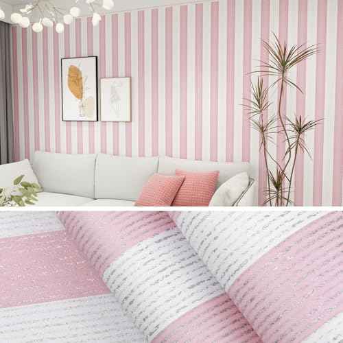 Pink Stripe Peel and Stick Wallpaper 15.7" x 118" Pink and White Self-Adhesive Wallpaper Removable Waterproof Contact Paper for Cabinets,Bedroom,Nursery,Accent Wall