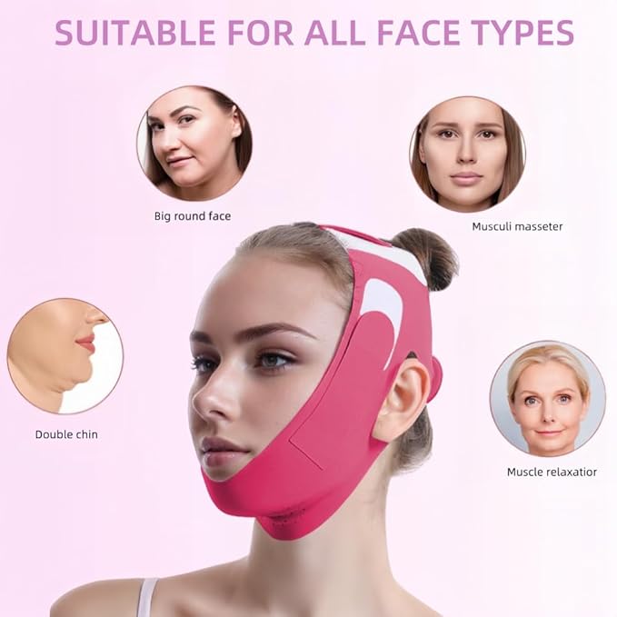ROWMATE Graphene V-Line Mask Chin Up Mask V Shaped Face Mask Chin Strap for Sleeping,Jawline Shaper,Red,Small