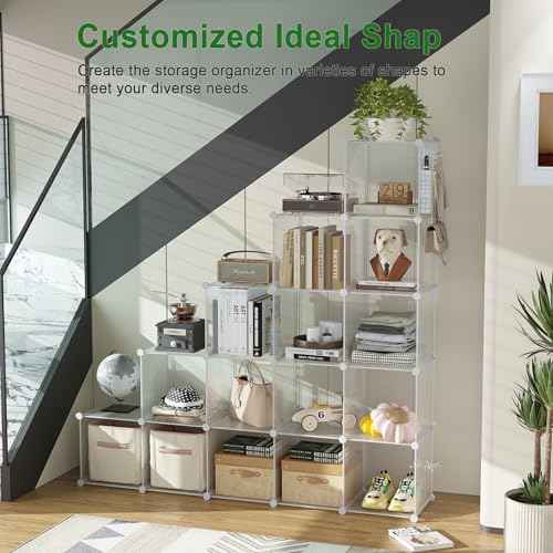 C&AHOME Cube Storage Organizer, 16-Cube Shelves Units, Plastic Storage Cubes, DIY Closet Organizer, Modular Closet Storage Shelf Ideal for Home, 48.4" L ¡¿ 12.4" W ¡¿ 48.4" H Transparent Twill UPCS16T