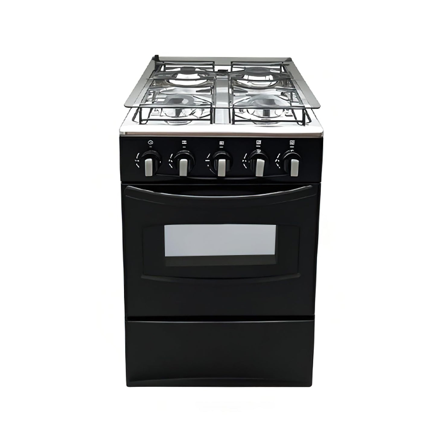 20" Freestanding LPG Oven - Equipped with 4 coil burners and Gas Stove with stainless steel 50L oven (Black: Automatic ignition)