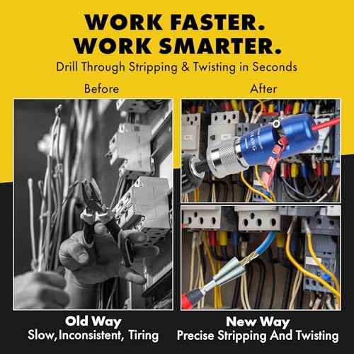 Wire Stripper for Drill - Electrical Wire Twister Tool for Drill, 6/8/10/12/14 AWG Kit with Socket Bit Holder, Hex Shank Adapter, Keychain, Screwdriver Extension, Quick Change Bit Organizer