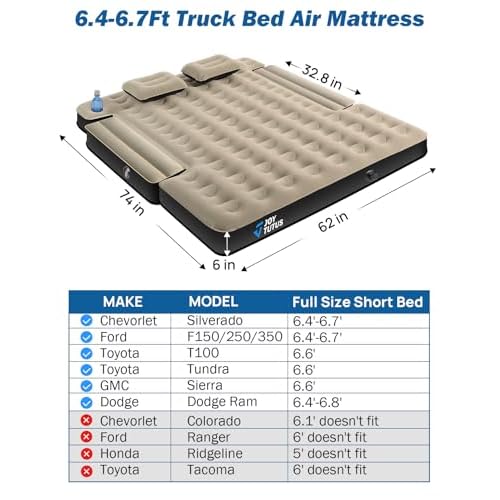 JOYTUTUS Truck Bed Air Mattress for 6.4-6.7Ft, Full Size Regular Beds for Pickup Outdoor Camping, Truck Tent Accessories with Carry Bag & Cup Holder & Cavity Design, Camel&Black