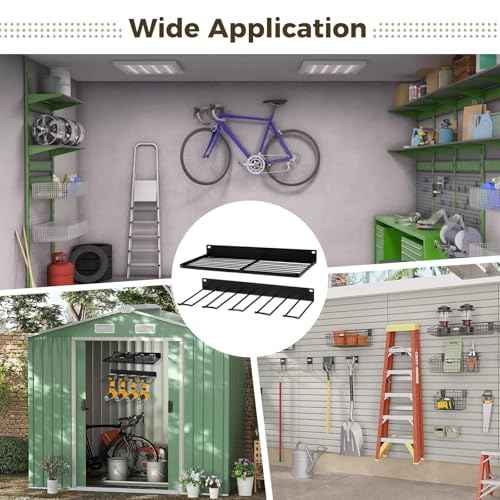 2 PCS Resin Shed Metal Racks, Compatible with Suncast Shed, Wall Mounted Basket and Tool Holder Set with EZ Bolts & Screw Kit, Galvanized Iron Organizer for Garage