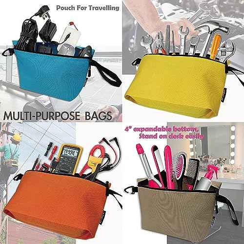 Canvas Zipper Tools Bags, Utility Pouches, Storage Organizer. Smoothly YKK Zipper Water-repelling with Clip & Strap, 12.5 X 7 X 4 inches Large Bottom