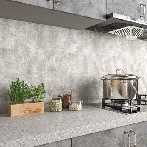 Livelynine Limewash Concrete Wallpaper Peel and Stick Cement Wall Paper for Bedroom Dorm Room Light Grey Vinyl Wrap Concrete Contact Paper for Kitchen Countertops Waterproof Durable 15.8x78.8 Inch
