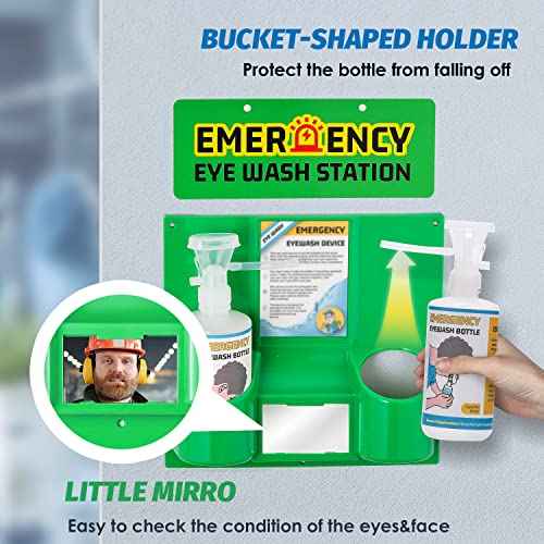 Eye Wash Station Portable Eye Wash Kit for Emergency, Emergency Eye Wash Station with Two Bottles of 16 Ounce, Wall Mount Eyewash kit with Mirror & Emergency Sign, Personal Use, No Liquid