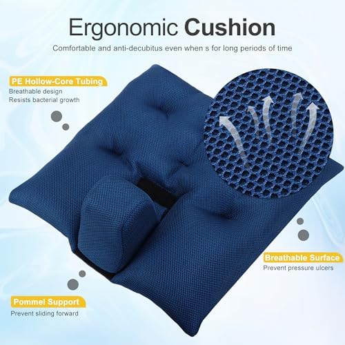 Wheelchair Wedge Pommel Cushion with Safety Straps Non-Slip Wheelchair Cushion for Seniors Prevents Forward Sliding, Provides Leg Abduction, Improves Positioning, Fall Prevention (18*18IN)