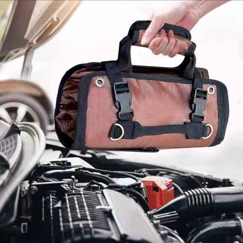 Tool Bag Roll up, Heavy Duty Tool Bag Organizer, Tool bags for Men Women, Portable Tool bag with shoulder strap, Small Carrier Bag for Electrician Mechanic, Father Day Dad Gifts, Gifts for Men, Brown
