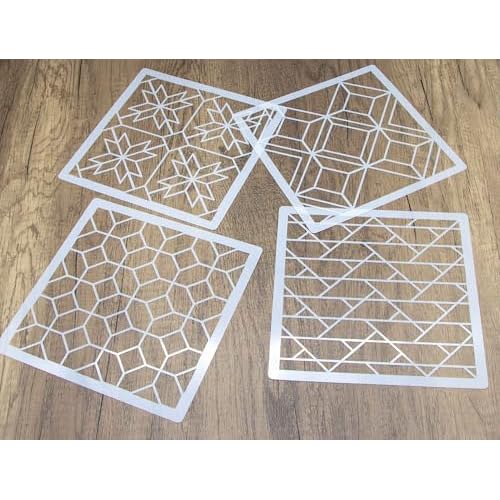 Brick Stencil Set for Crafts (15 Pack, 8x8 Inch), Street Cobblestone & Garden Sidewalk Patterns, Reusable Texture Stencils for Wood, Fabric, Furniture, Terracotta Mosaic & Geometric Floral Tile Design