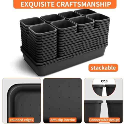 [5-Sizes] 70 Pack Tool Box Organizer Tray, Large 12'' Tools Box Organizers and Storage, for Hammer, Wrench, Screw, Small Parts Toolbox Organization, Tool Cart Chest Garage Drawer Organizer Tray, Black