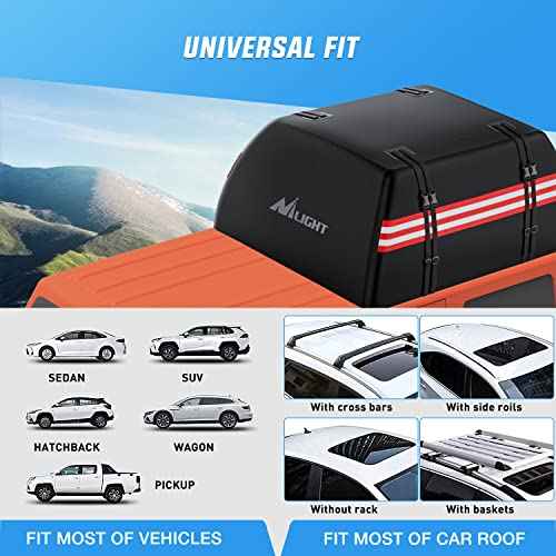 Nilight Car Roof Bag 21 Cubic Feet Waterproof Rooftop Cargo Carrier,Suitable for All Vehicle with/Without Rack - Waterproof Zip,Reflective Strip,Anti-Tear 840D PVC, with Anti-Slip Mat