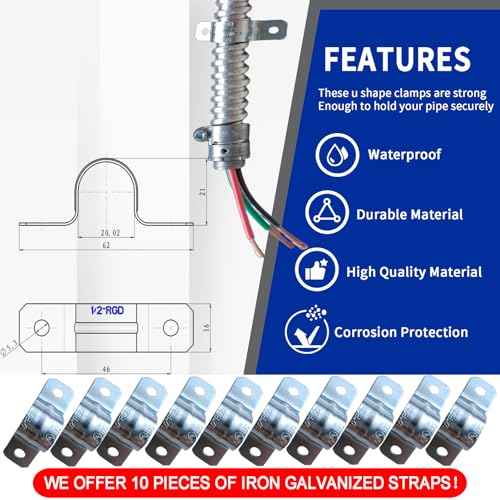 (1/2" Dia * 50 Feet) Yariwiz Flexible Steel Electrical Conduit Liquid Tight Steel Conduit Kit with 5 PCS Coupling, 3 PCS Elbow and 10 PCS Strap, Flex Liquidtight S-LCCK-0.5-50FT-KIT