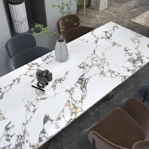 White Gold Marble self adhesive Contact Paper kitchen Granite Countertops peel and stick Wallpaper 118x16inch Removable sticky laminate Wall paper Vinyl Wrap Counter top cabinet decor table desk paper