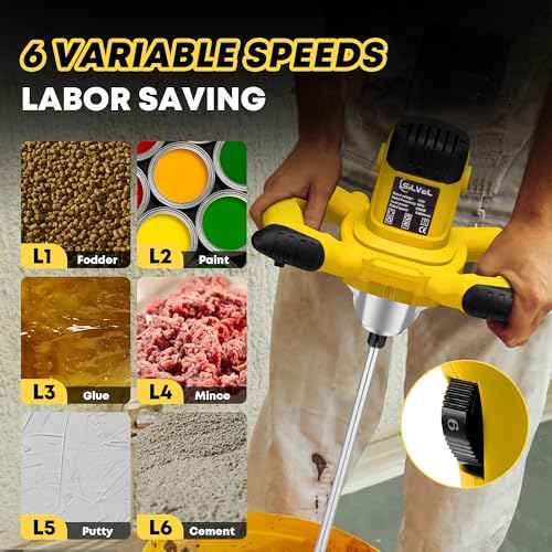SILVEL Cement Mixer, 2300W Handheld Electric Concrete Mixer, Portable Mortar Mixer with 6 Adjustable Speed, 110V Mud Mixer for Mixing Mud, Cement, Mortar, Paint, Fodder