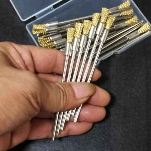 Luo ke 20 Pcs Extended Shank Brass End Brushes, 1/8'' Extra Long Shank Pen Shape Rust Paint Removal Bits Wire Brush for Rotary Tools