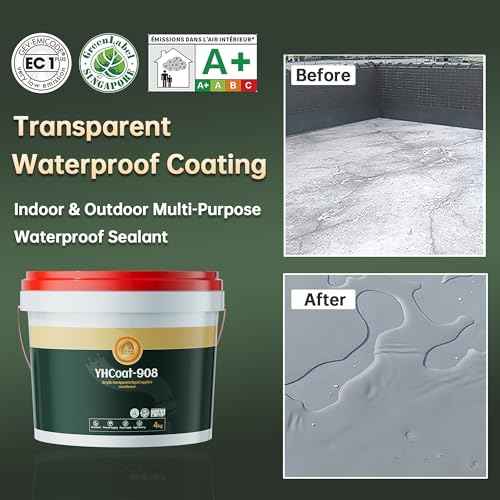1 Gallon Transparent Waterproof Coating, Clear Acrylic Sealant Invisible Adhesive Leak Repair Agent for Concrete, Wall, Wood, Brick, Stone, Water-Based Outdoor & Indoor Sealer 4KG