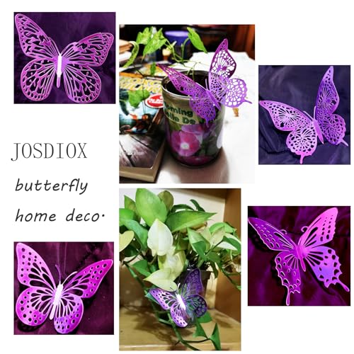 JOSDIOX Butterfly Pale Plum48 Decorative Wall Stickers, 48pcs Metallic Cardboard Butterflies, 3D Party Decorations, Bedroom Living Room Dining Room Wall Decor
