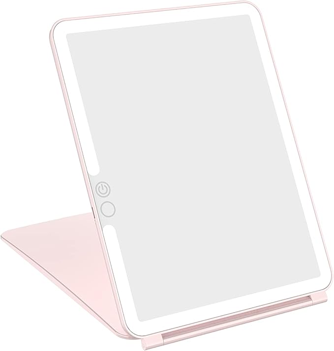 WEILY Makeup Mirror with Lights, 2000 mAh USB Rechargeable Lighted Makeup Mirror, Touch Screen 3 Colors Adjustable 72 LED Lights Compact Travel Mirror, Gift for Girls Women (Pink)