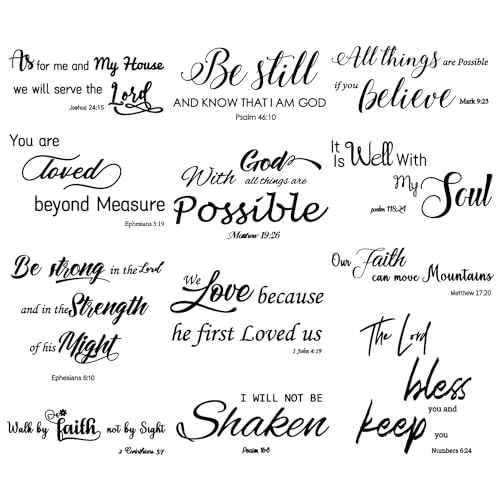12 Pieces Bible Verse Wall Stickers, Inspirational Quote Wall Decals, Religious Motivational Wall Stickers, Peel and Stick, Scripture Wall Decal for Living Room Bedroom Bathroom Office